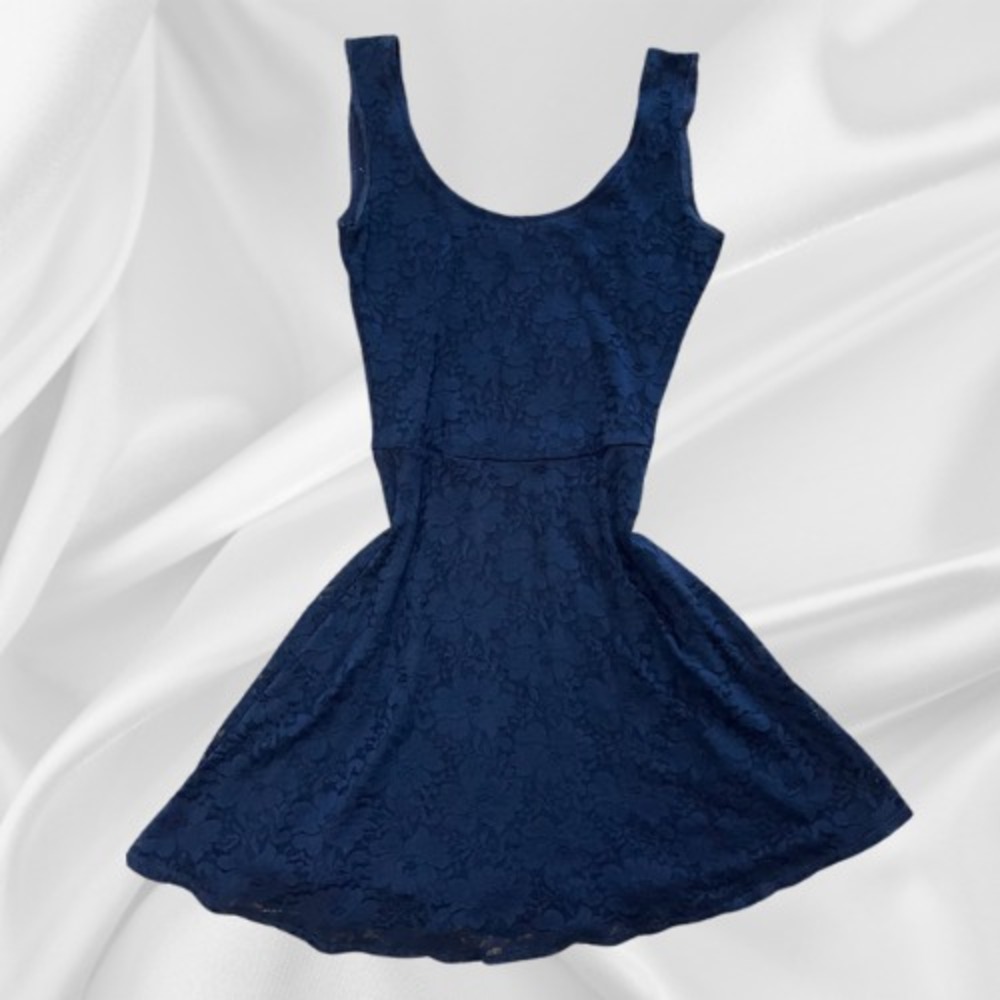 Abercrombie & Fitch Lace Mini Dress Fit Flare Navy Blue Party Cocktail Small - Picture 1 of 7